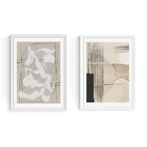 Set of 2 Abstract Wall Prints - Natural, Paper