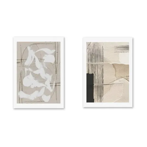 Set of 2 Abstract Wall Prints - Natural, Paper