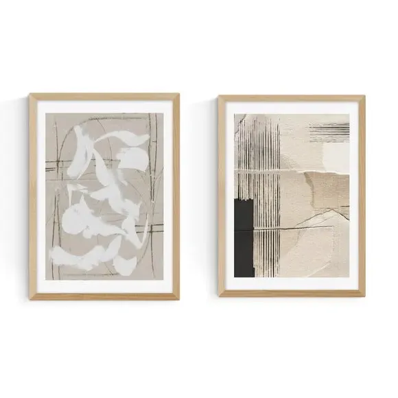 Set of 2 Abstract Wall Prints - Natural, Paper