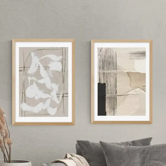 Set of 2 Abstract Wall Prints - Natural, Paper