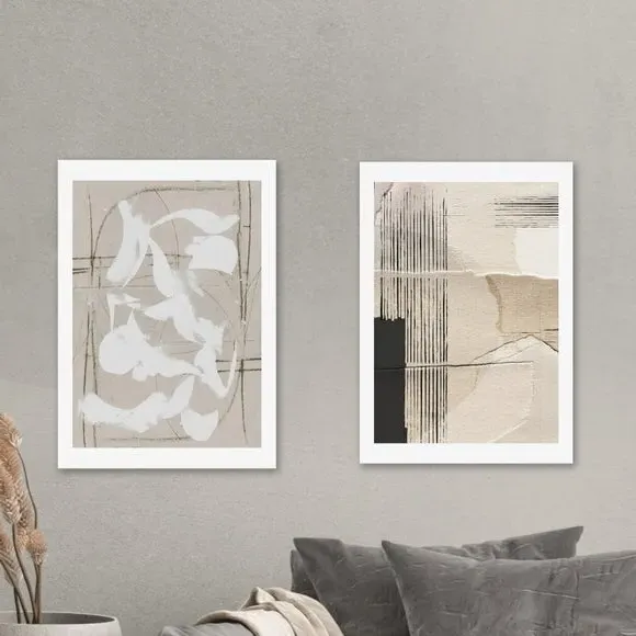 Set of 2 Abstract Wall Prints - Natural, Paper image