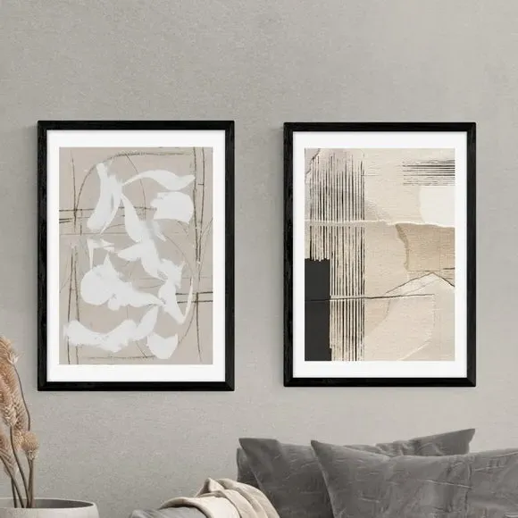 Set of 2 Abstract Wall Prints - Natural, Paper