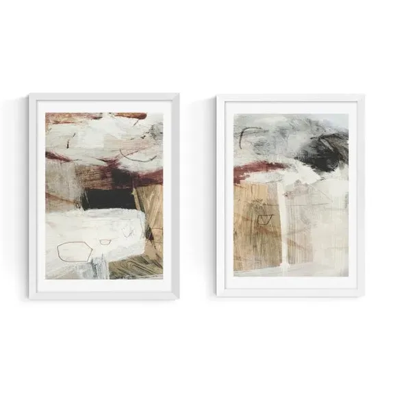 Set of 2 Abstract Wall Prints - Natural Tones