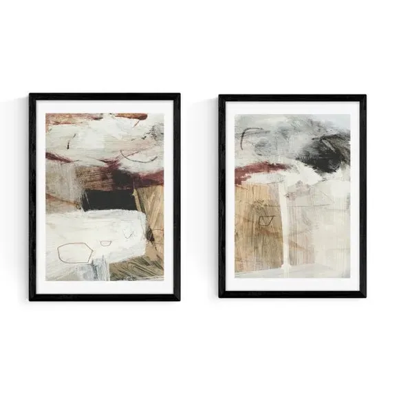 Set of 2 Abstract Wall Prints - Natural Tones