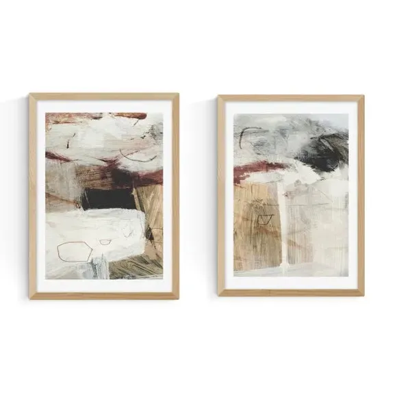 Set of 2 Abstract Wall Prints - Natural Tones