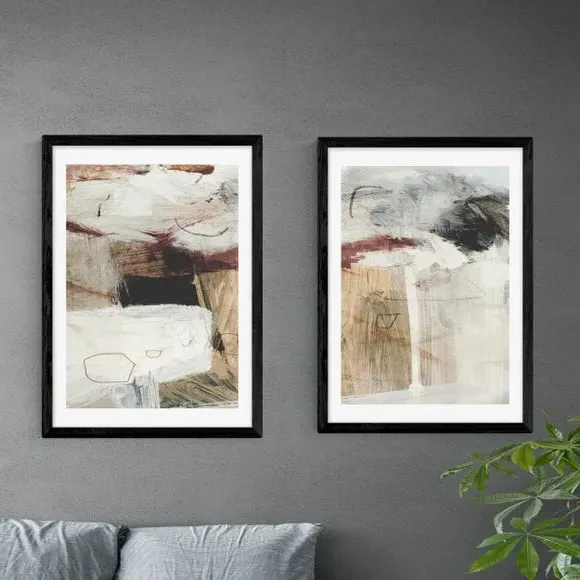 Set of 2 Abstract Wall Prints - Natural Tones