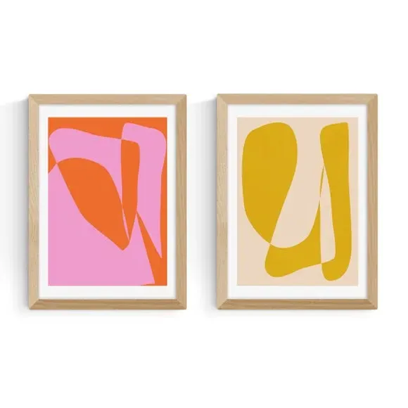 Set of 2 Abstract Wall Prints - Pink, Paper