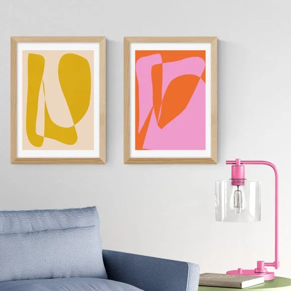 Set of 2 Abstract Wall Prints - Pink, Paper