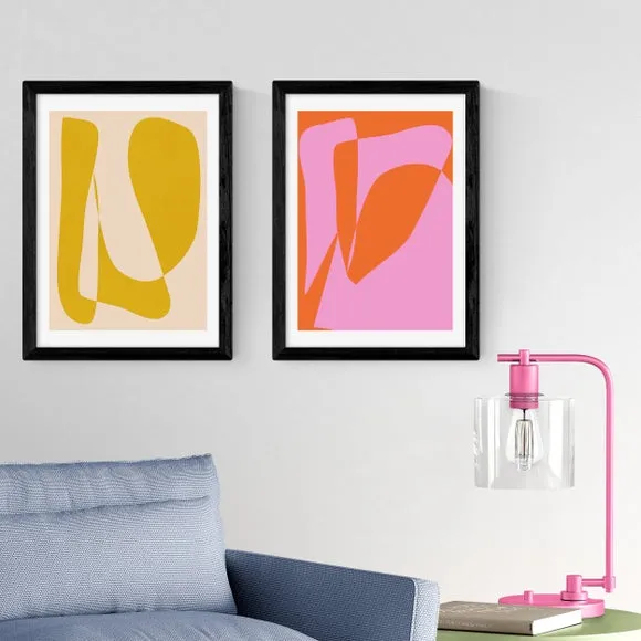 Set of 2 Abstract Wall Prints - Pink, Paper