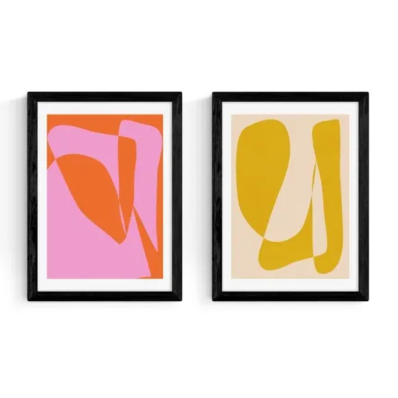 Set of 2 Abstract Wall Prints - Pink, Paper