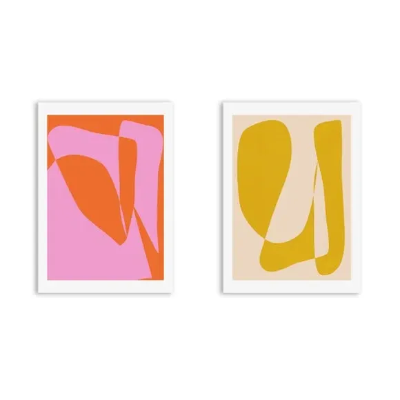 Set of 2 Abstract Wall Prints - Pink, Paper