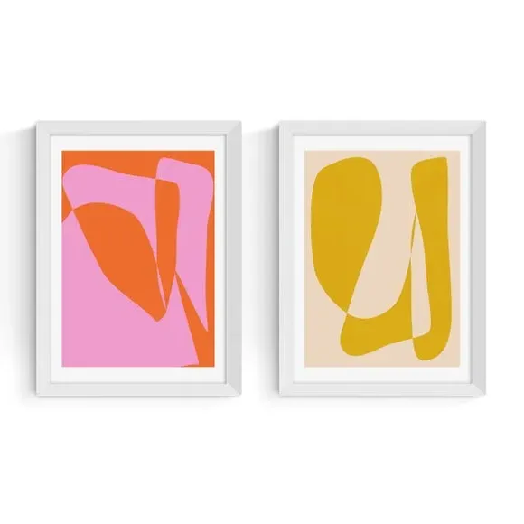 Set of 2 Abstract Wall Prints - Pink, Paper