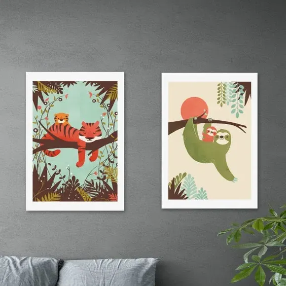 Set of 2 Animal Wall Prints - Multicolor
