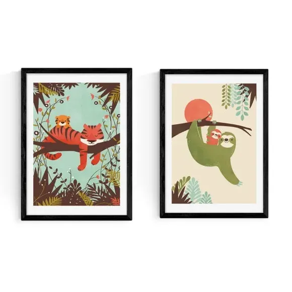 Set of 2 Animal Wall Prints - Multicolor
