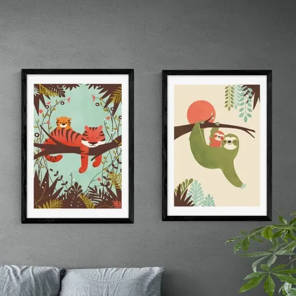 Set of 2 Animal Wall Prints - Multicolor
