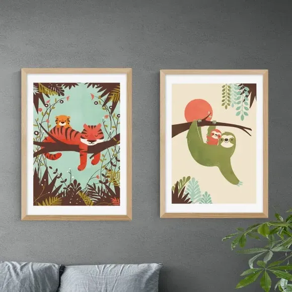 Set of 2 Animal Wall Prints - Multicolor
