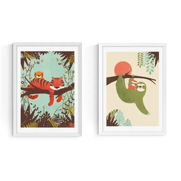 Set of 2 Animal Wall Prints - Multicolor