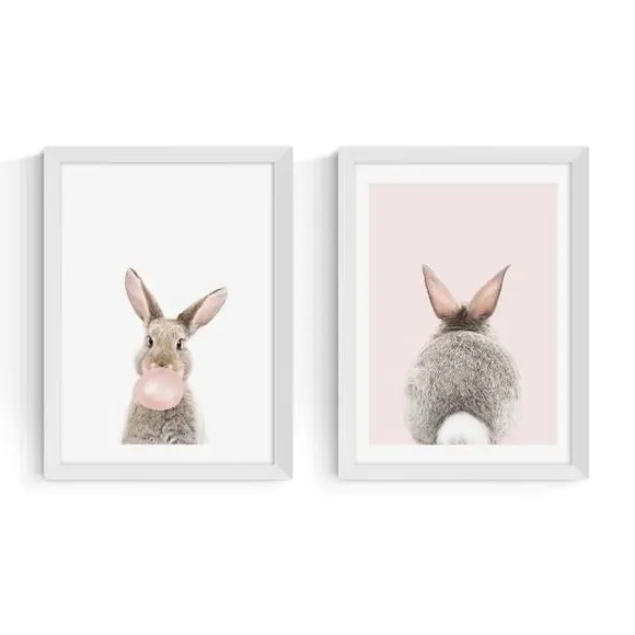 Set of 2 Baby Bunny Prints - Pink