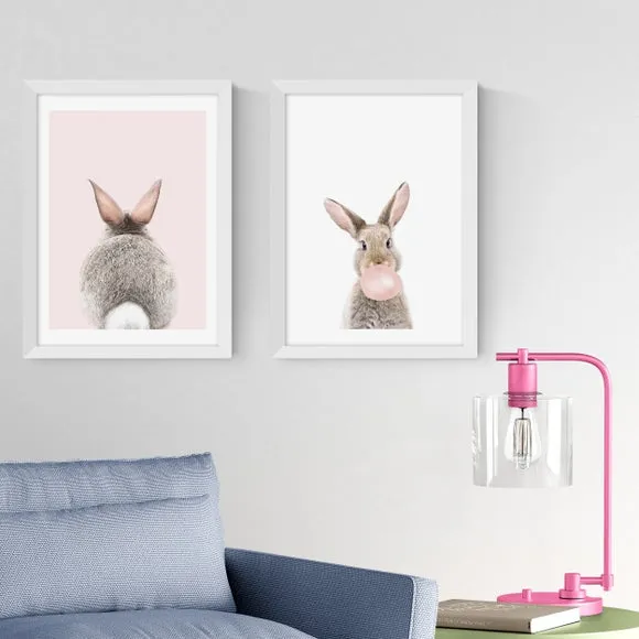 Set of 2 Baby Bunny Prints - Pink