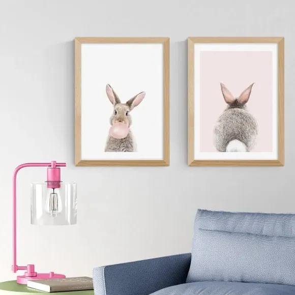 Set of 2 Baby Bunny Prints - Pink