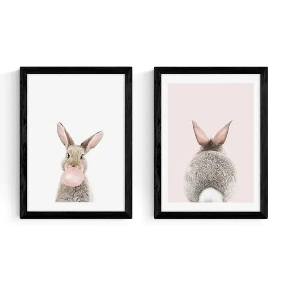 Set of 2 Baby Bunny Prints - Pink