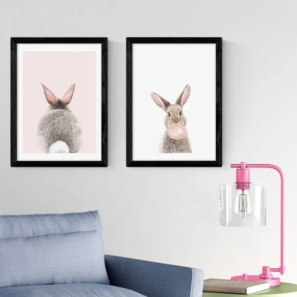 Set of 2 Baby Bunny Prints - Pink