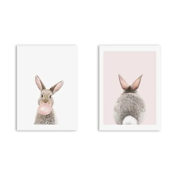 Set of 2 Baby Bunny Prints - Pink