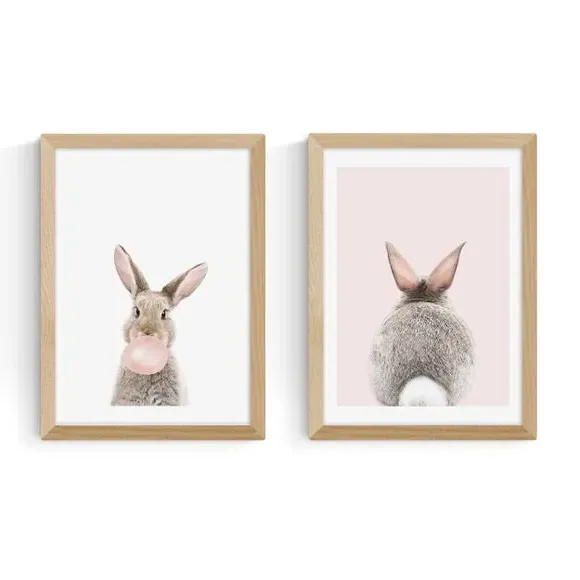 Set of 2 Baby Bunny Prints - Pink