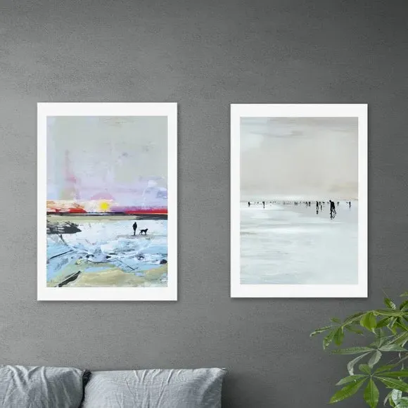 Set of 2 Beach Walk Prints - Natural, Paper image