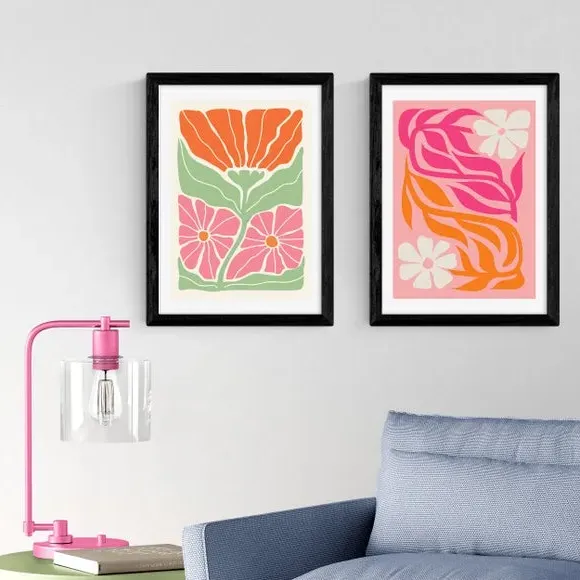 Set of 2 Botanical Prints - Pink, Paper