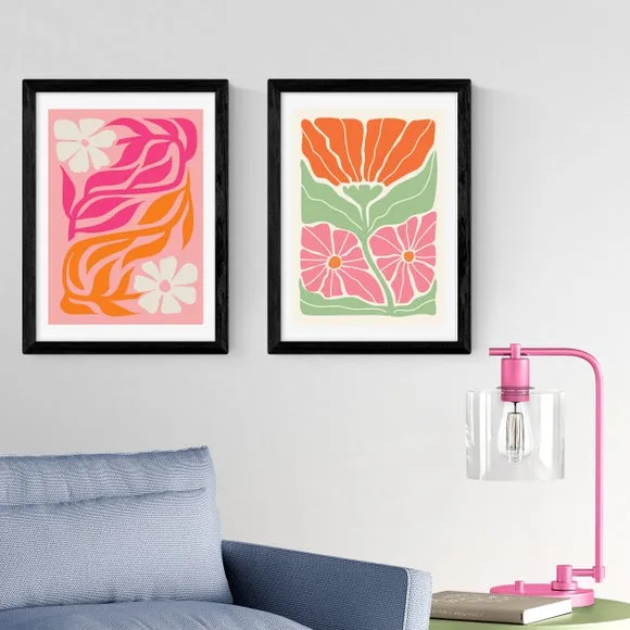 Set of 2 Botanical Prints - Pink, Paper