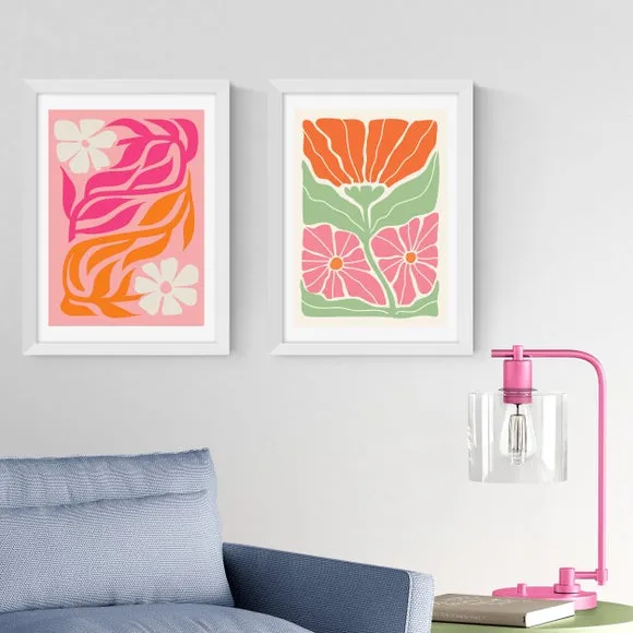 Set of 2 Botanical Prints - Pink, Paper