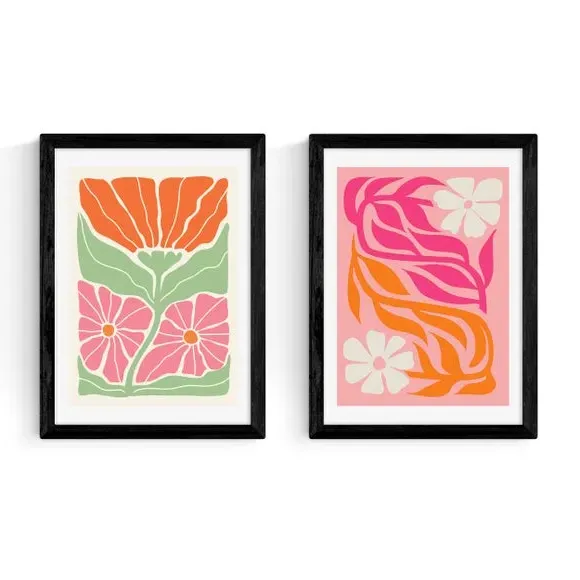 Set of 2 Botanical Prints - Pink, Paper