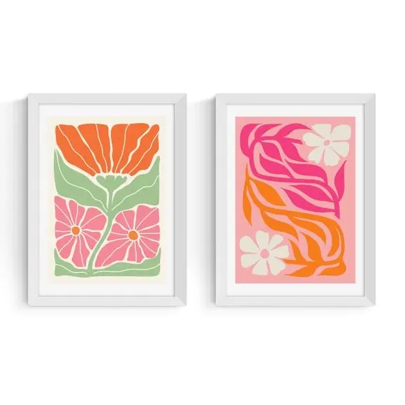 Set of 2 Botanical Prints - Pink, Paper