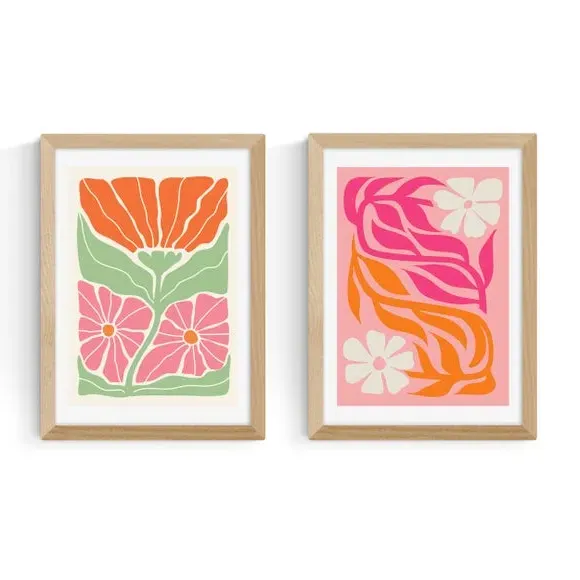Set of 2 Botanical Prints - Pink, Paper
