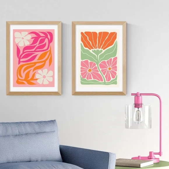 Set of 2 Botanical Prints - Pink, Paper