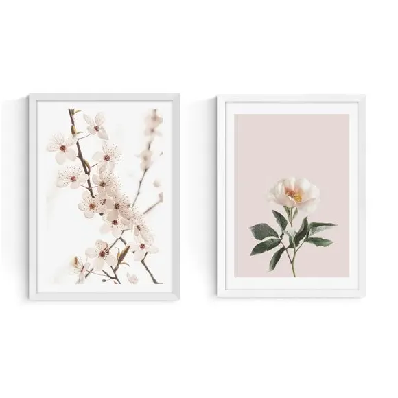 Set of 2 Delicate Floral Prints - Pink
