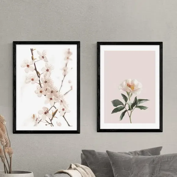 Set of 2 Delicate Floral Prints - Pink