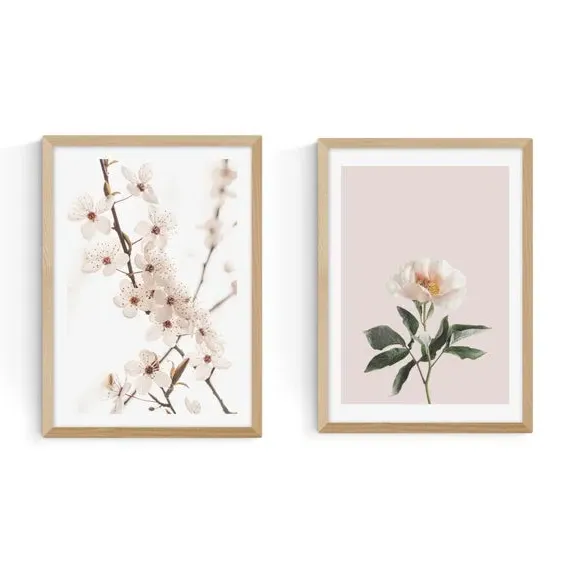 Set of 2 Delicate Floral Prints - Pink