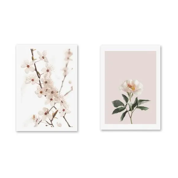 Set of 2 Delicate Floral Prints - Pink