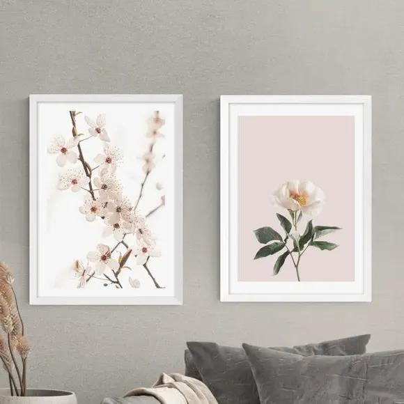 Set of 2 Delicate Floral Prints - Pink