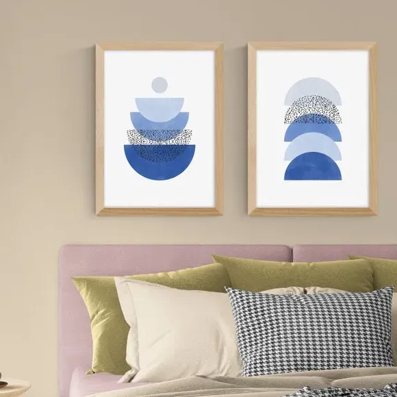 Set of 2 Geometric Wall Prints - Blue, Paper