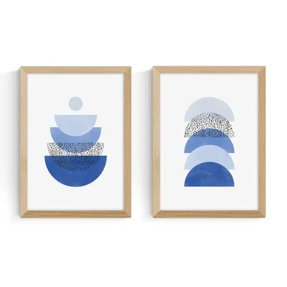 Set of 2 Geometric Wall Prints - Blue, Paper