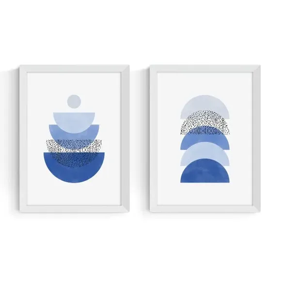 Set of 2 Geometric Wall Prints - Blue, Paper