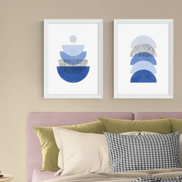 Set of 2 Geometric Wall Prints - Blue, Paper