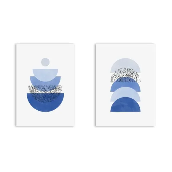 Set of 2 Geometric Wall Prints - Blue, Paper