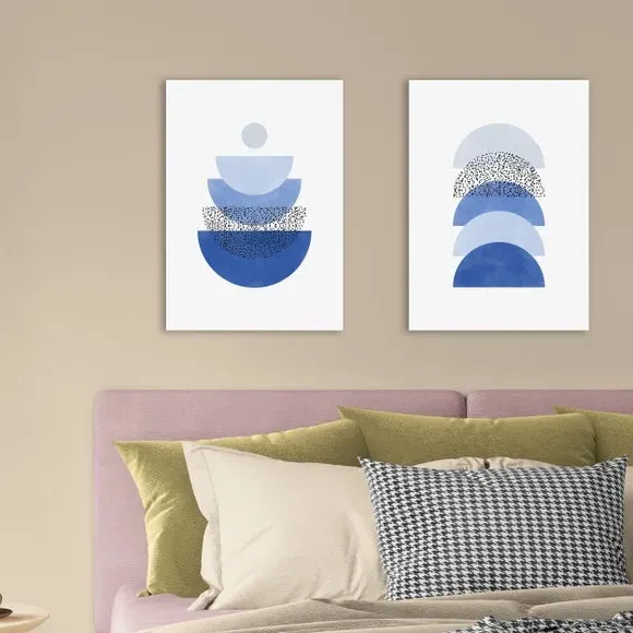 Set of 2 Geometric Wall Prints - Blue, Paper