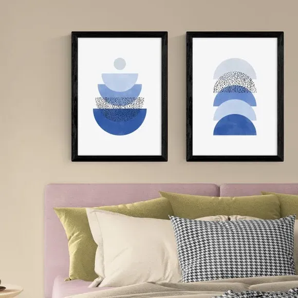 Set of 2 Geometric Wall Prints - Blue, Paper