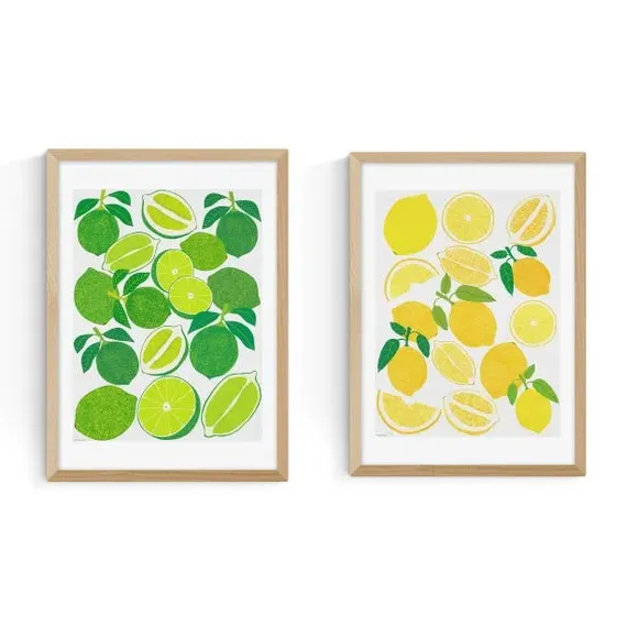 Set of 2 Lemon & Lime Wall Prints - Multicolor