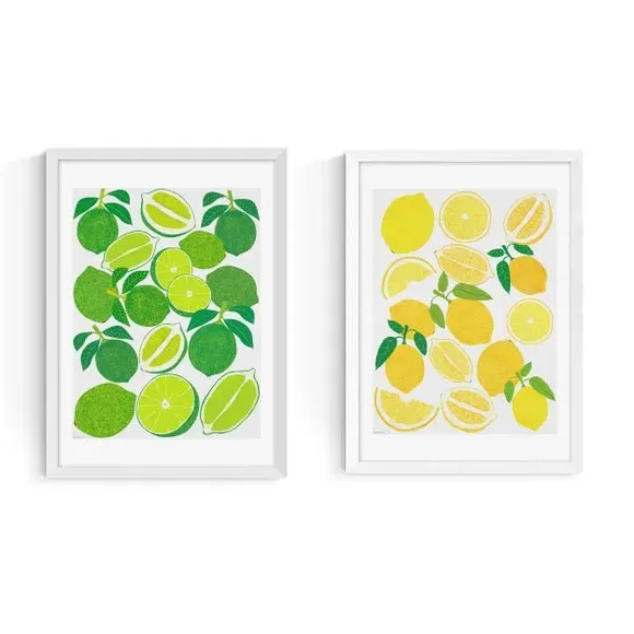 Set of 2 Lemon & Lime Wall Prints - Multicolor